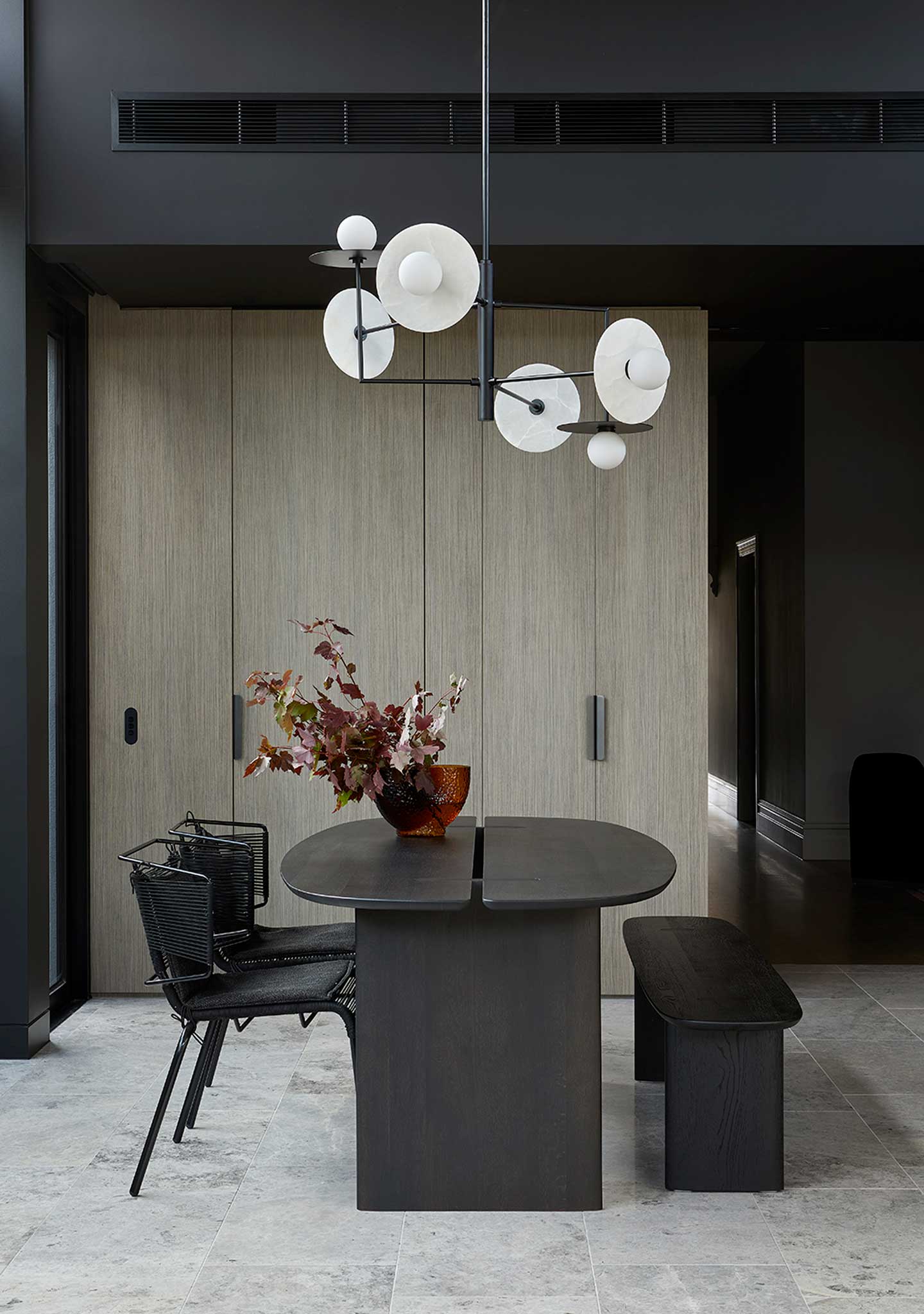 Intervalle Dining Table and Bench Fifty Chair Ligne Roset Bea Lambos Dave Kulesza Lights off Bagnato Moone Ponds