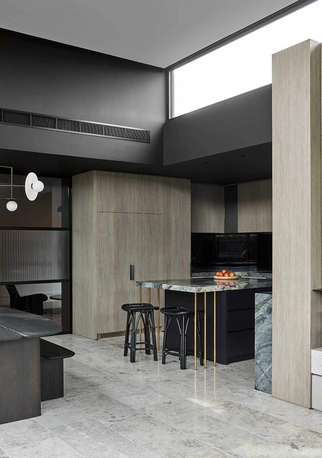 Intervalle Dining Table and BenchLigne Roset Salsa Black Bar Stools Sika Design Bea Lambos Dave Kulesza Bagnato Moone Ponds