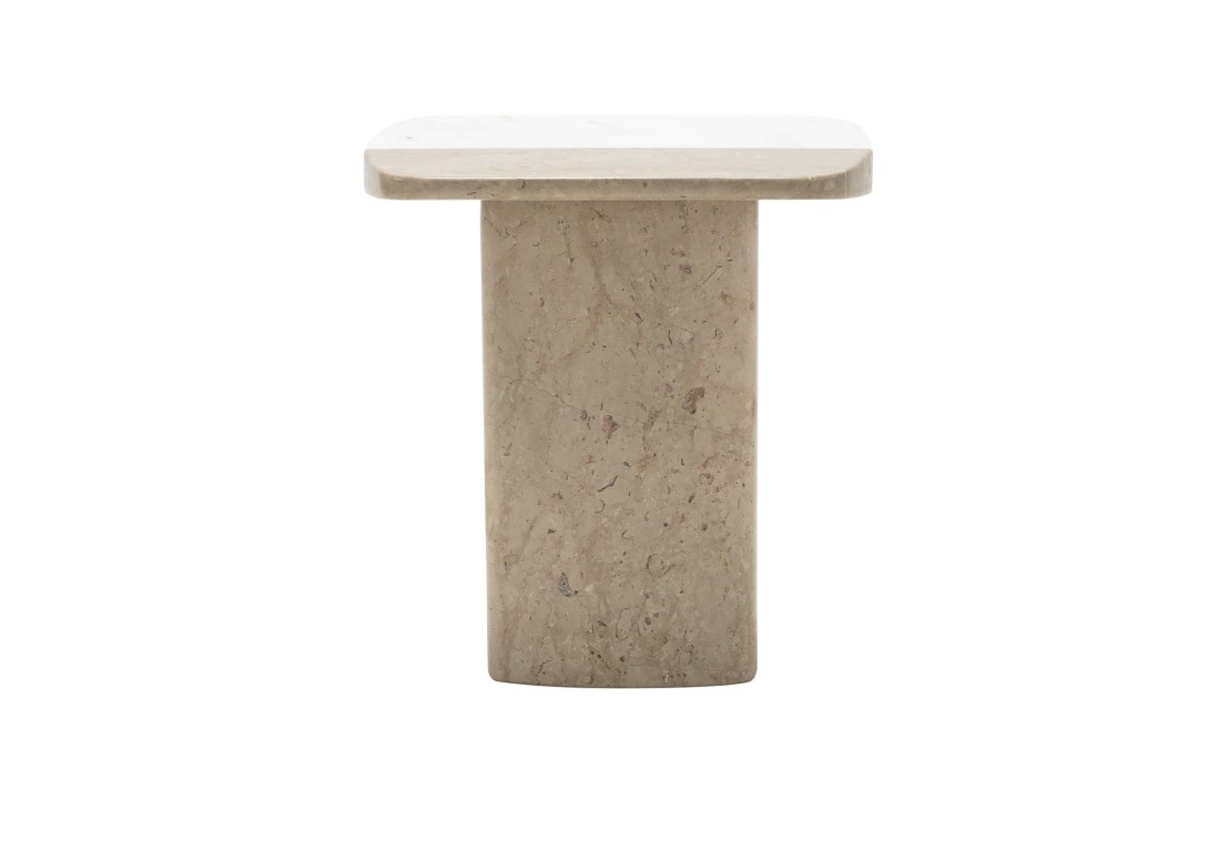Ligne Post: Biscotto Pedestal Table - High in White Estremoz Marble