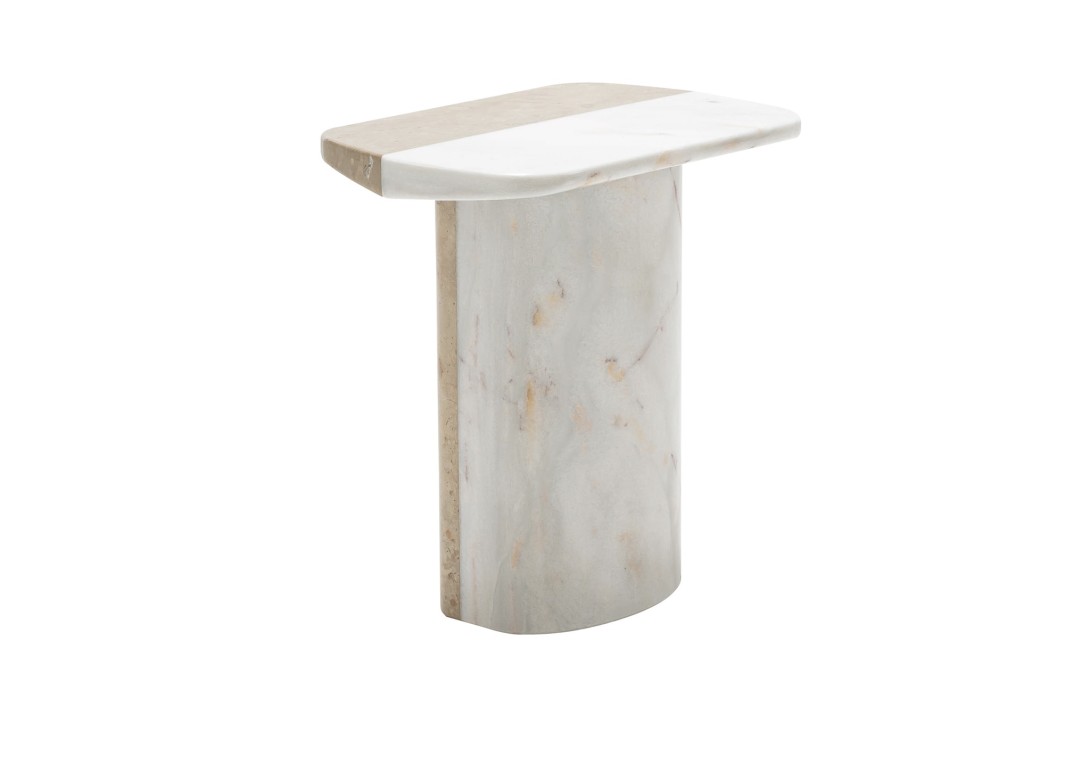Ligne Post: Biscotto Pedestal Table - High in White Estremoz Marble