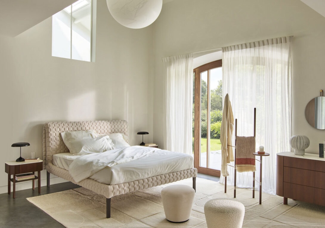Ligne Roset Ruche Bed, Parabole Bedside Tables and Chest of Drawers