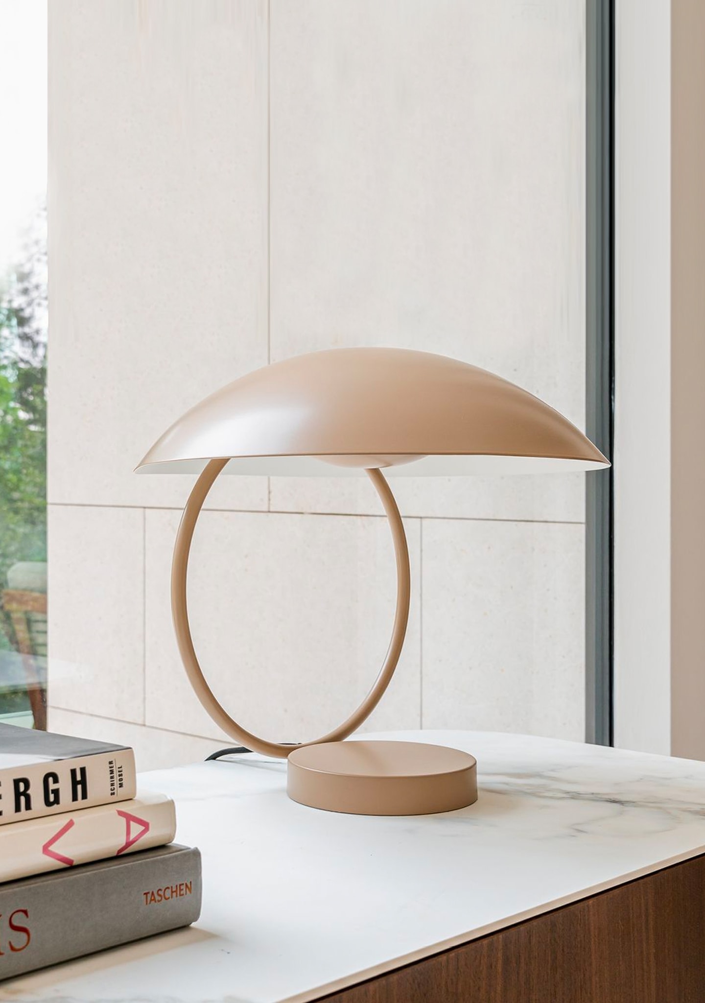 Tangent Table Lamp Taupe Curved Bedside Lamp in Taupe Beige