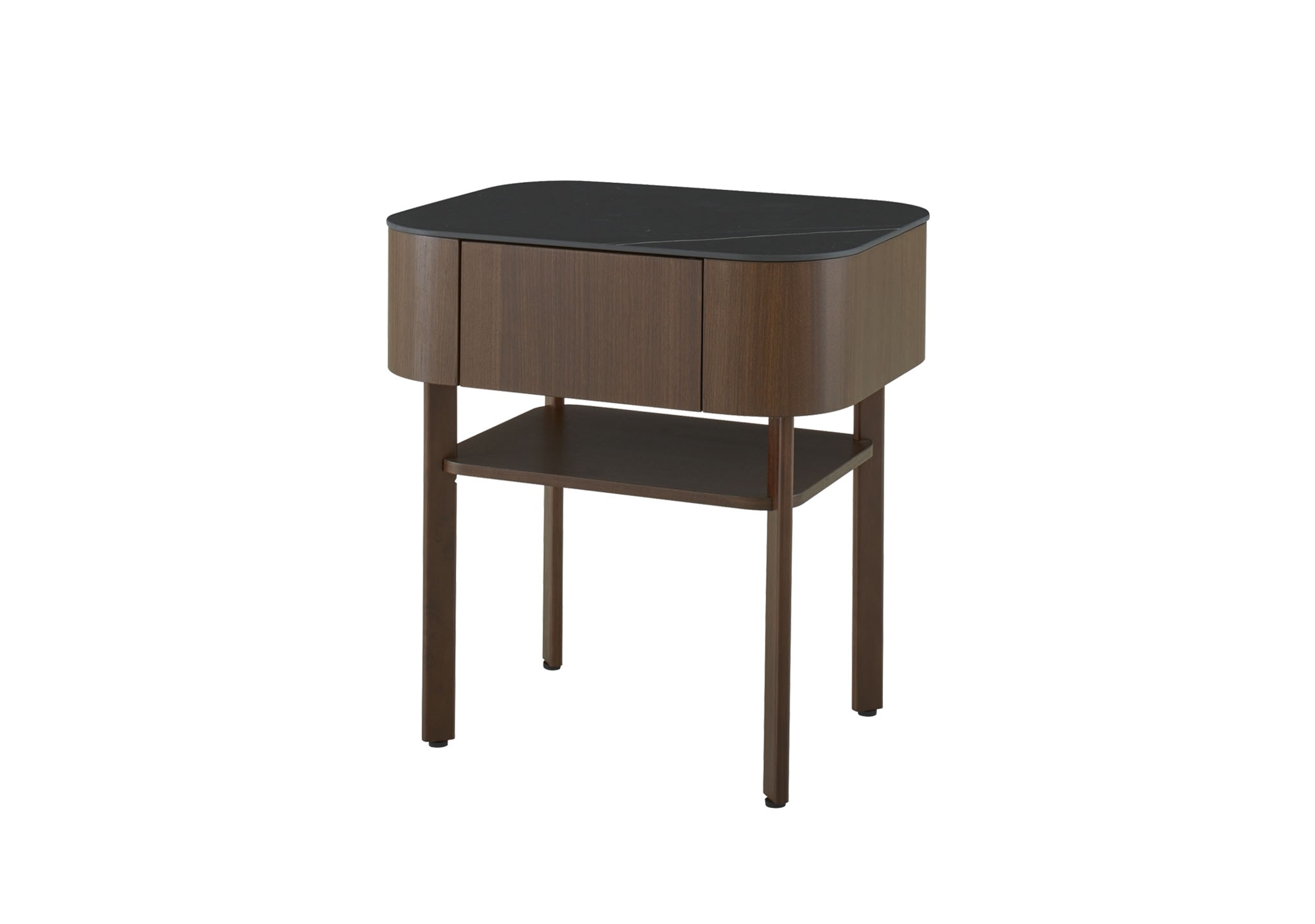 Ligne Roset: Parabol Bedside Table in Dark Walnut and Marquinia Ceramic Stoneware