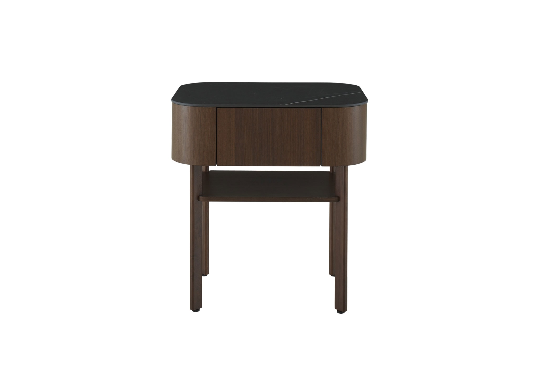 Ligne Roset: Parabol Bedside Table in Dark Walnut and Marquinia Ceramic Stoneware