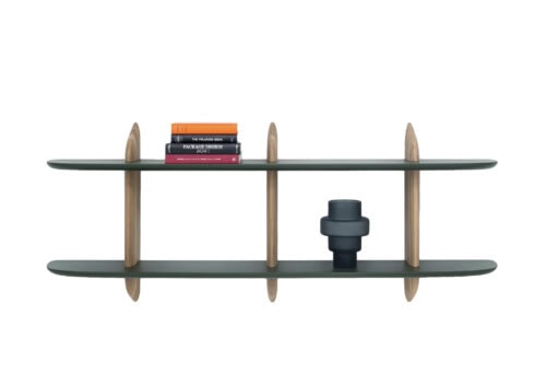 Ligne Roset Intervalle Wall Shelf: Large Whitened Oak with Green Lacquer