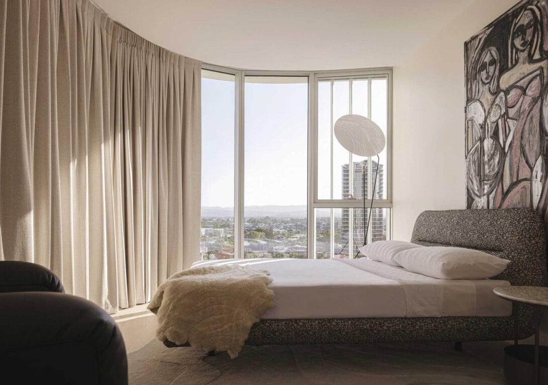 Ligne Roset: Ultime Bed in Terraba Graphite. Credit: Brock Beasley, Beach House.