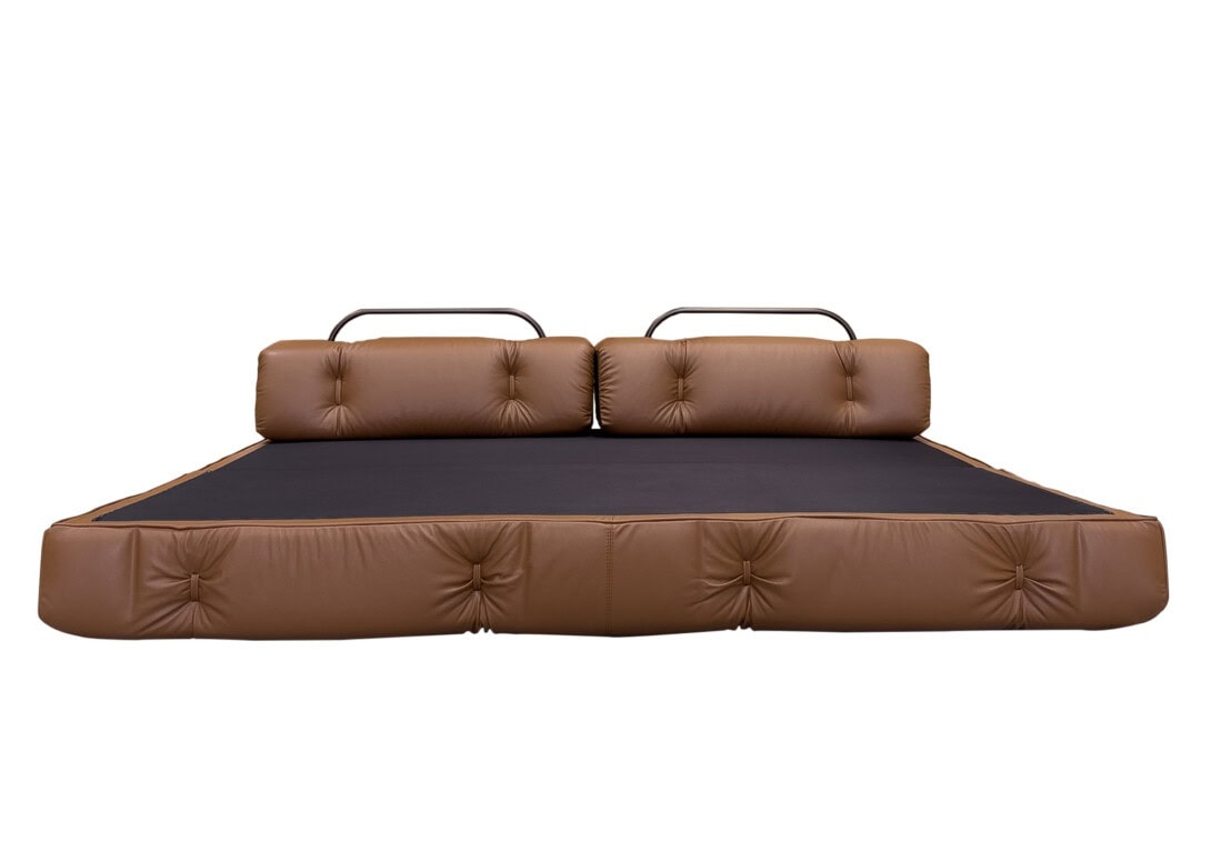 Wittmann Atrium Sofa: Double Color Cognac Leather Upholstery with Black Lining