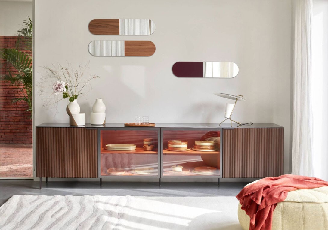 Ligne Roset: Amalgame Vase front + back with Hat Mirrors