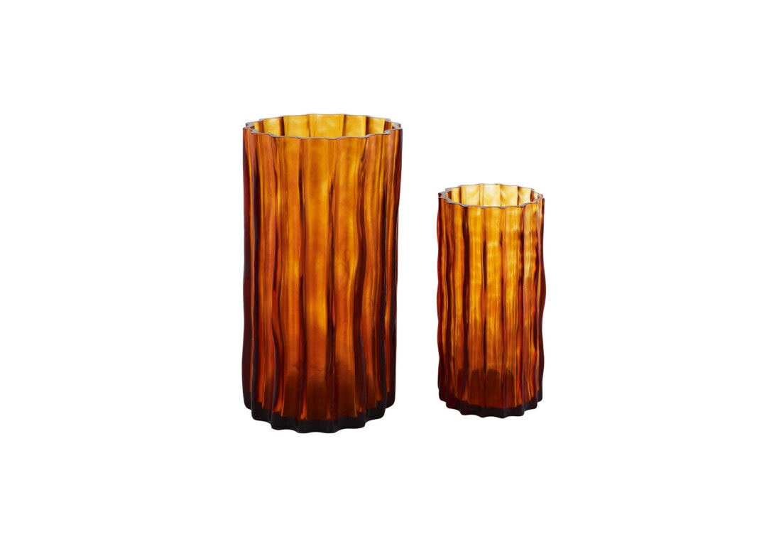 Ligne Roset Ribbed Vases: Amber Large and Small, sold separately.