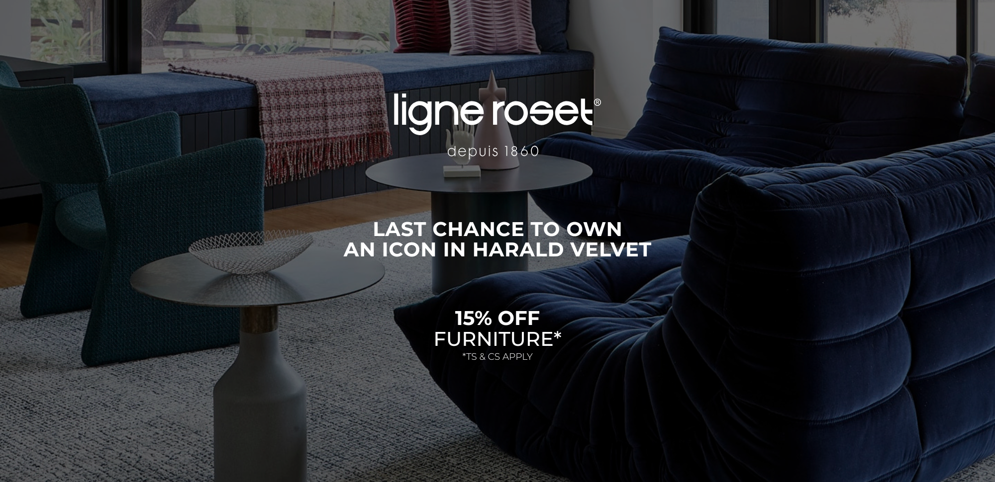 DOMO Harald Velvet Ligne Roset Sale 15% Off TOGO Settee Sofa Harald Nuit Blue Velvet