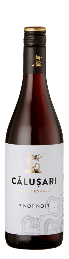 Calusari Pinot Noir wine bottle from Romania with elegant label.