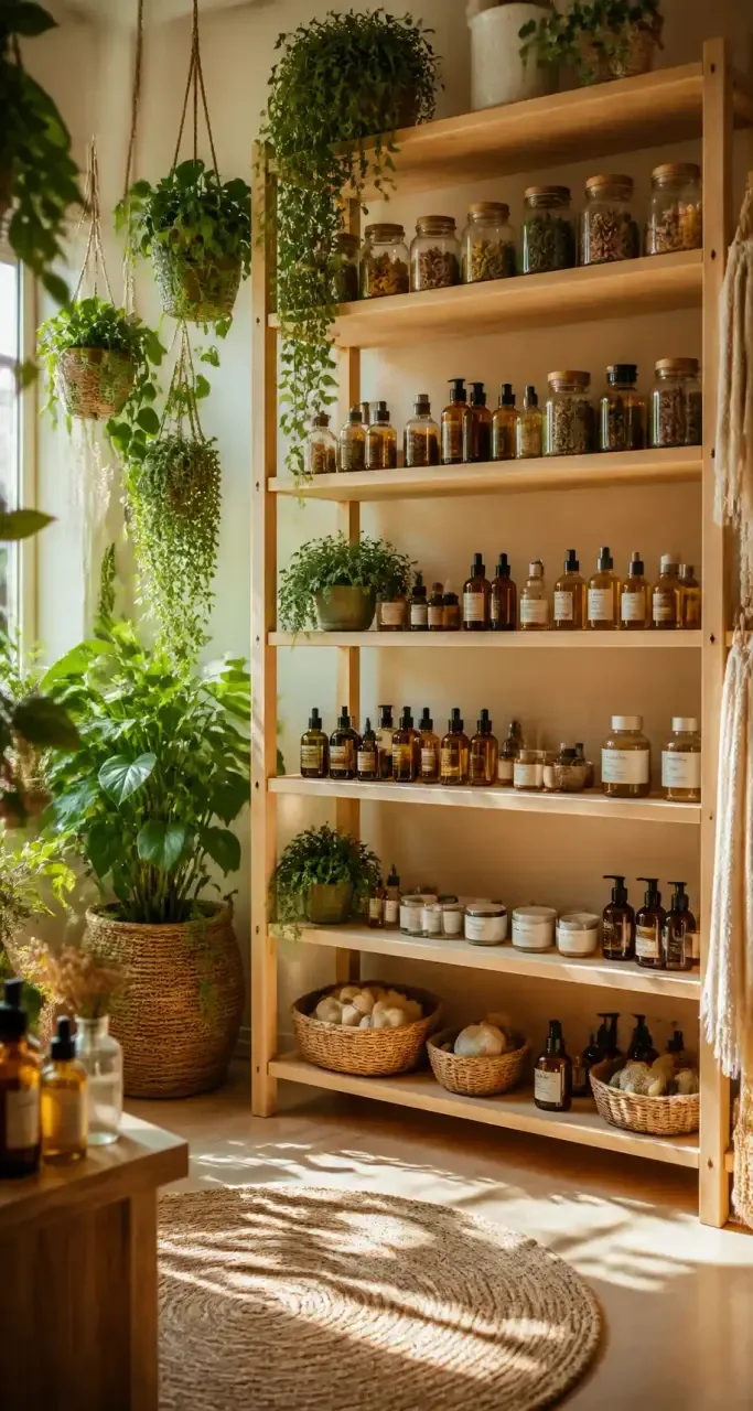 &Eacute;tag&egrave;re d'herbes s&eacute;ch&eacute;es et cosm&eacute;tiques z&eacute;ro d&eacute;chet