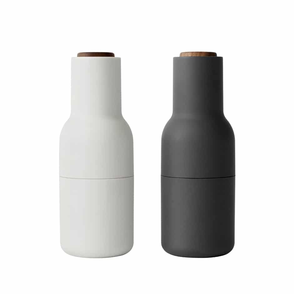 black and white menu bottle spice grinders