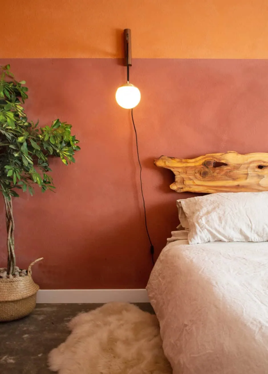 orange limewash bedroom