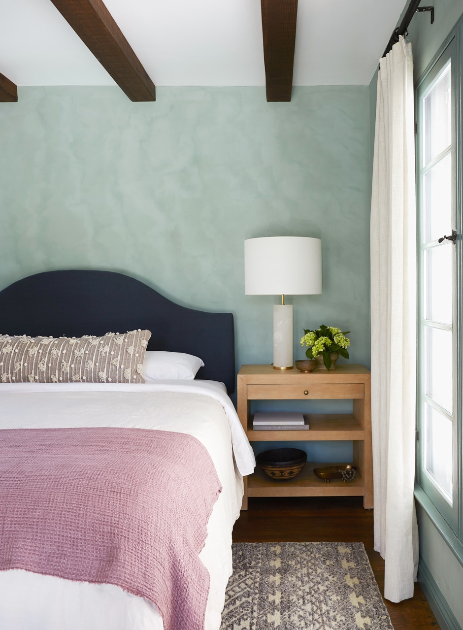 pale green limewash bedroom