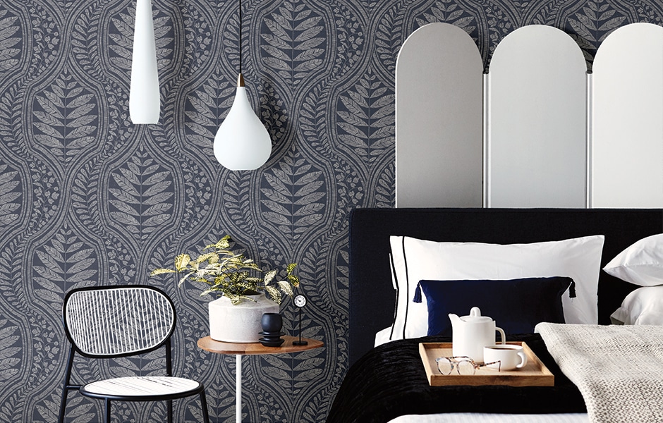 Juno Indigo Ogee Scott Living Wallpaper