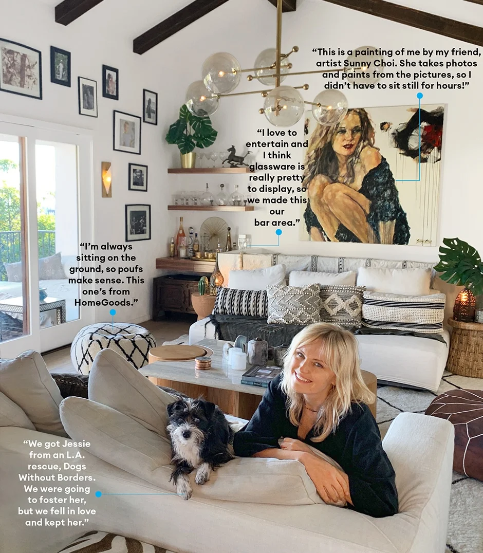 malin akerman lounging in living room
