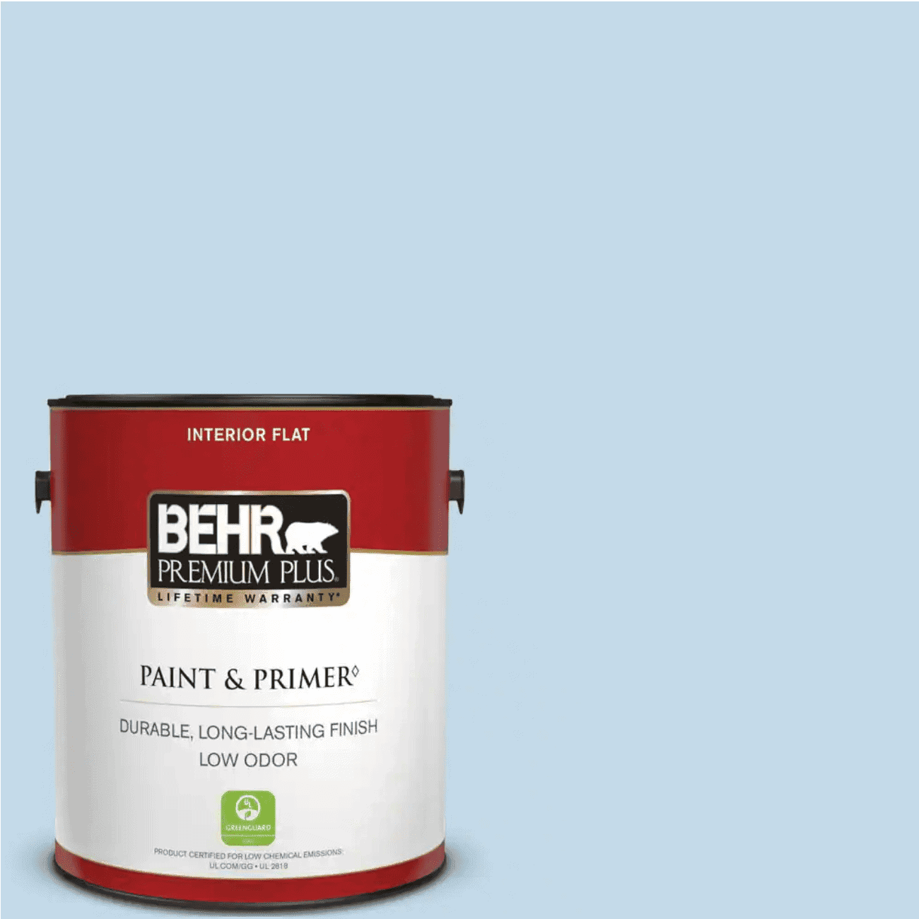 Can of BEHR PREMIUM PLUS Interior Flat Paint & Primer.