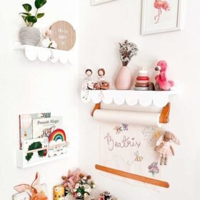 Kids’ art nook with toys, books, and drawing paper