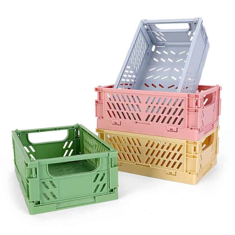 Four color plastic storage crates