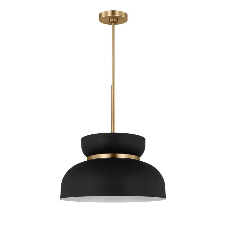 Black and gold pendant light with a modern design and a brass ceiling mount