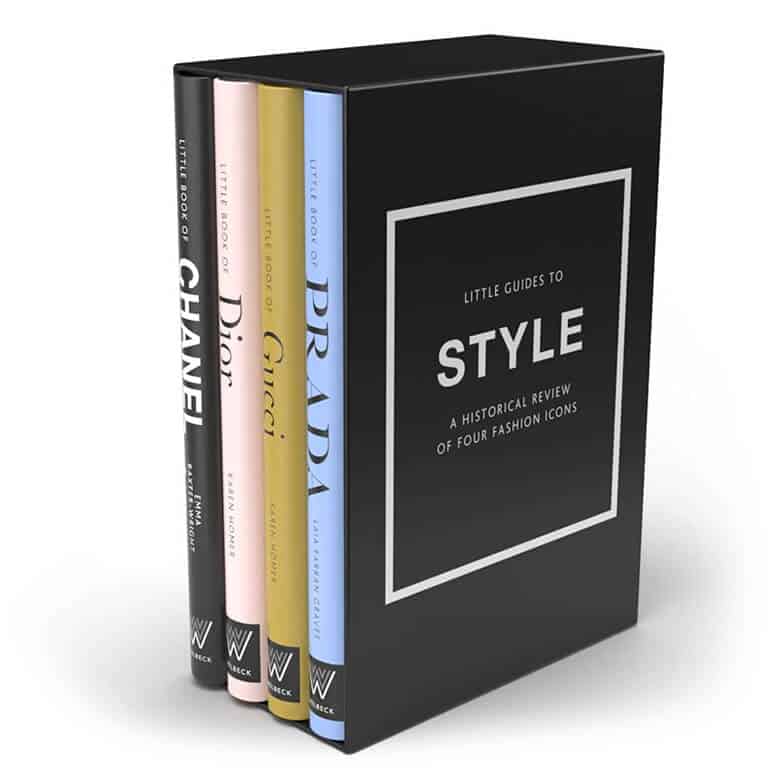 A set of four books titled "Little Guides to Style: A Historical Review of Four Fashion Icons