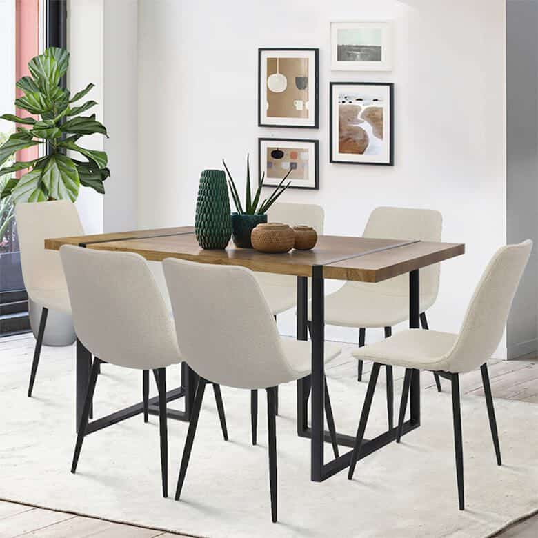 Dining room table and white chairs