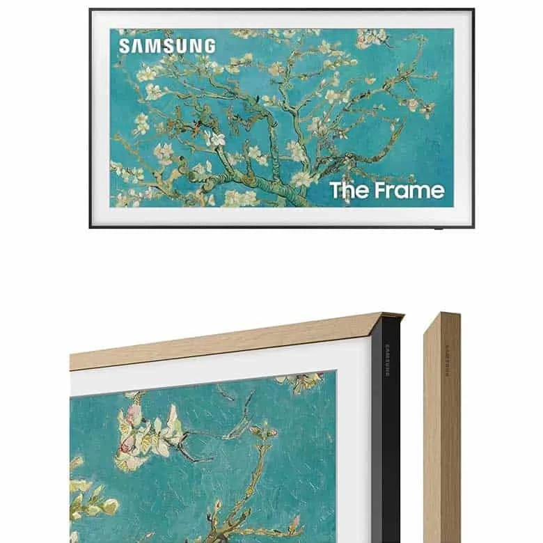 Samsung Frame TV displaying artwork with customizable frame options