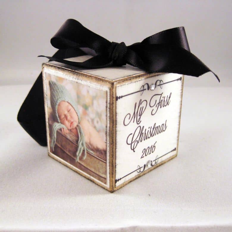 photo block babys first christmas ornament