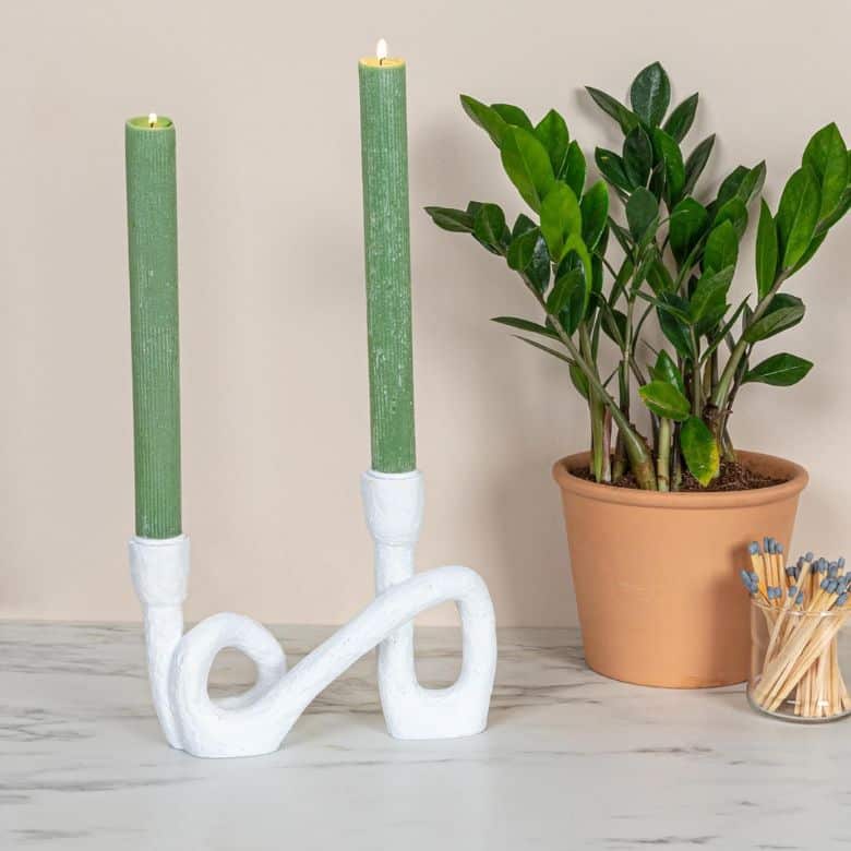 white double candlestick holder