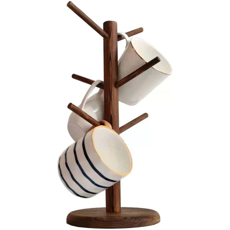 Dorhors Mug Holder Tree,Coffee Mug Rack,Coffee Cup Holder with 6 Hooks,Wood Coffee Mug Holder for Counter,Coffee Bar Accessories and Decor,Coffee Organizer Station(Brown)