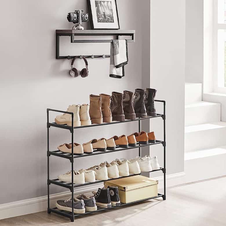 SONGMICS Shoe Rack, 4 Tier Shoe Organizer, Metal Shoe Storage Shelf for 20 Pairs of Shoes, Easy to Assemble, Entryway, Black ULSA14BK