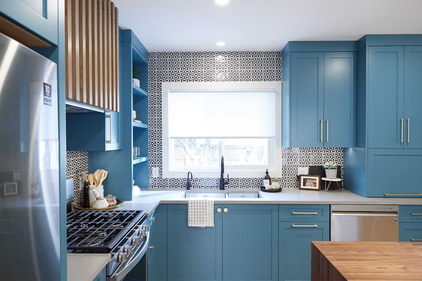 bright blue beautiful kitchen