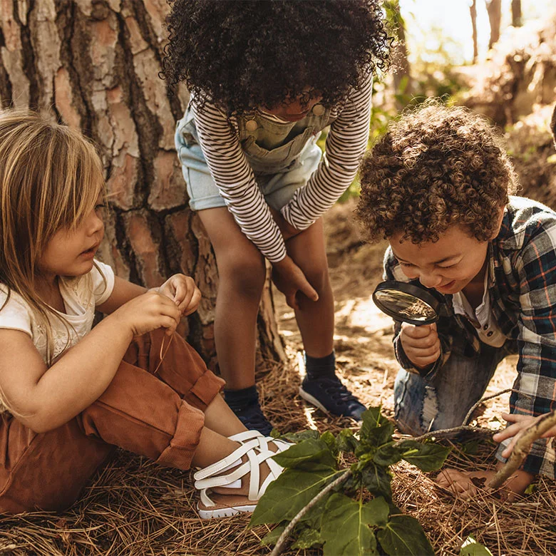 kids on a nature scavenger hunt