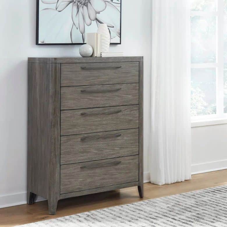 tall wooden 5-drawer dresser