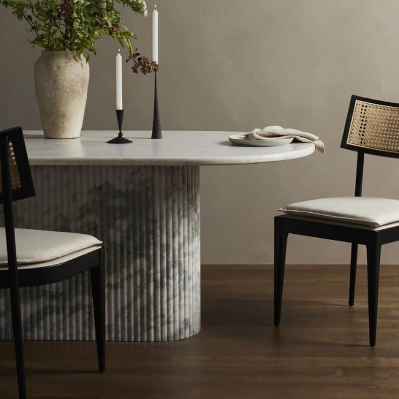 white marble round dining table