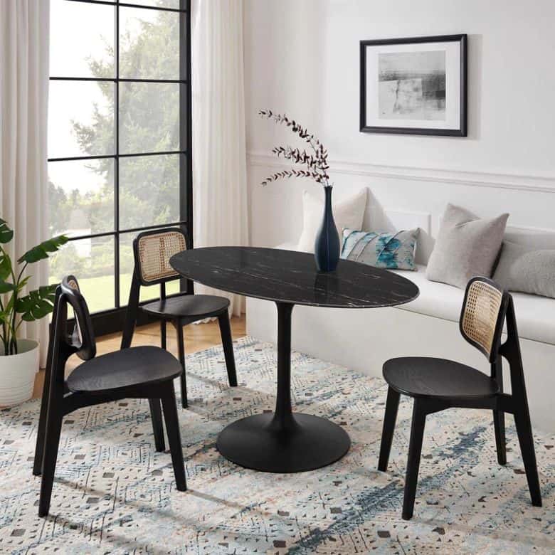 black oval dining table