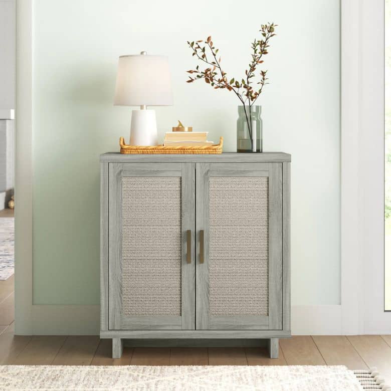 gray two-door cabinet