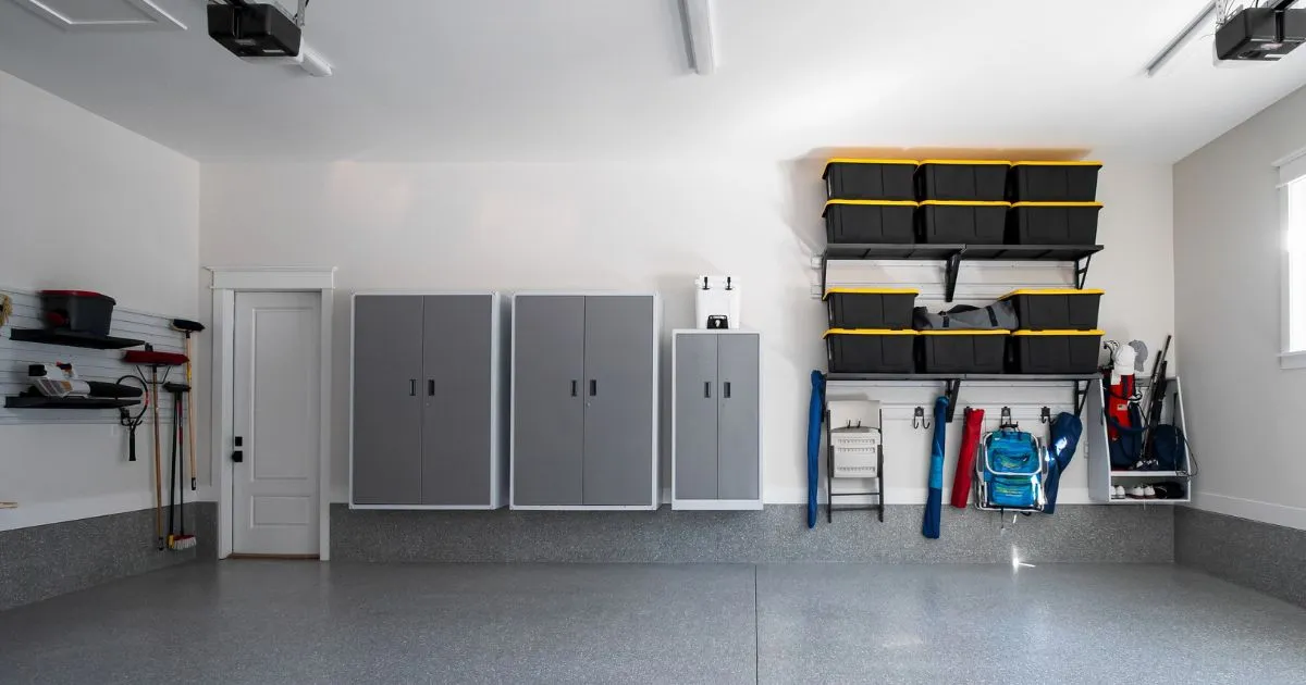 garage storage ideas to keep clutter off the floor, woman arranging her garage neatly