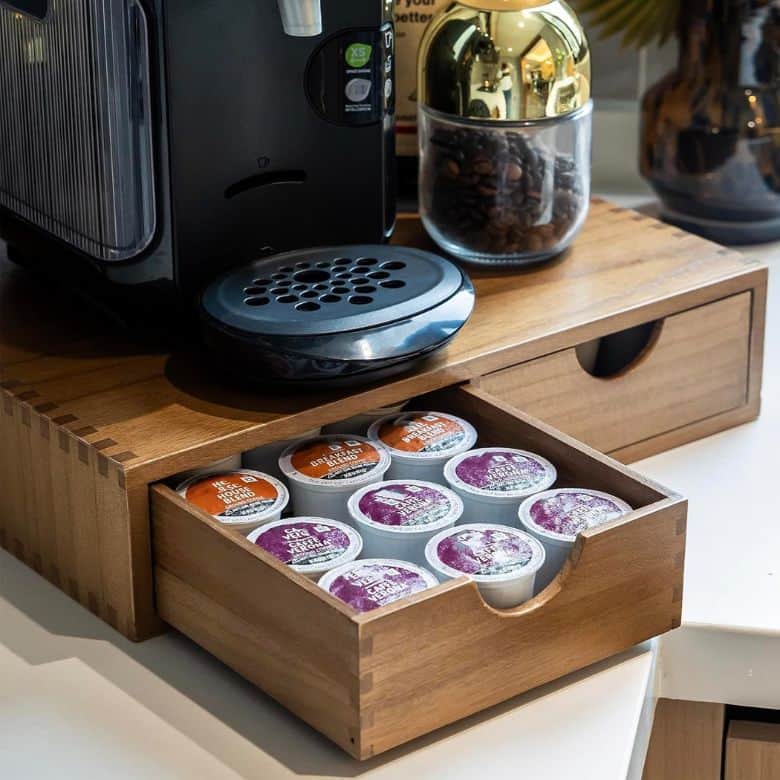 wooden coffee pod organizer drawer