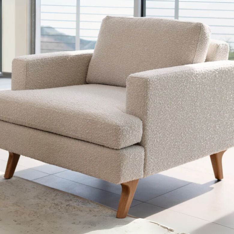 white boucle arm chair