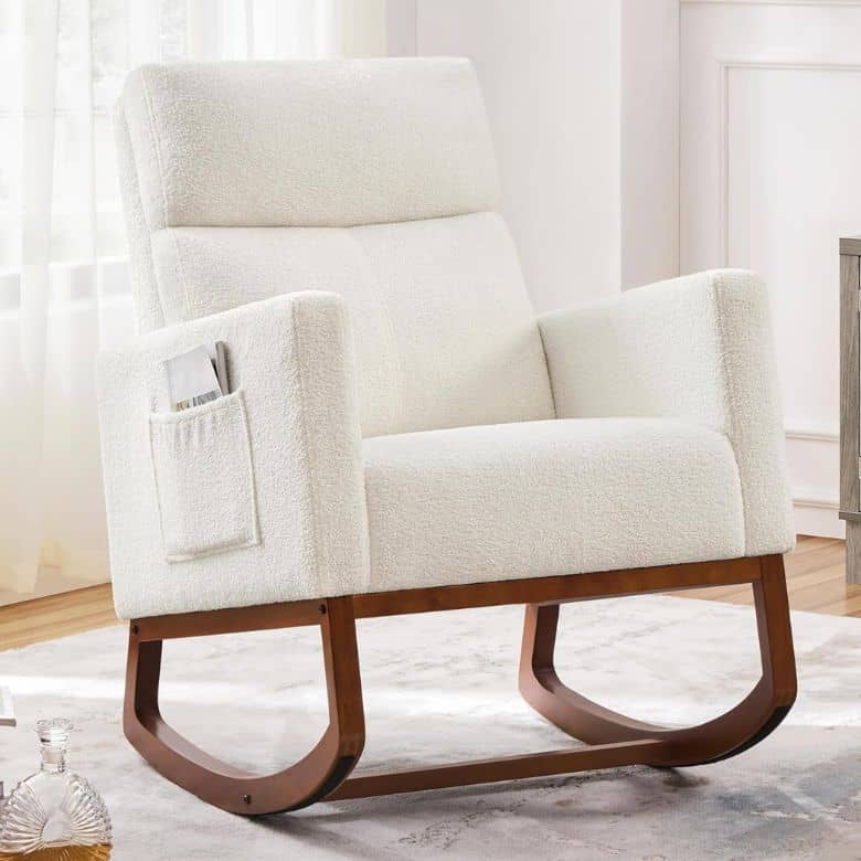 white boucle rocking chair