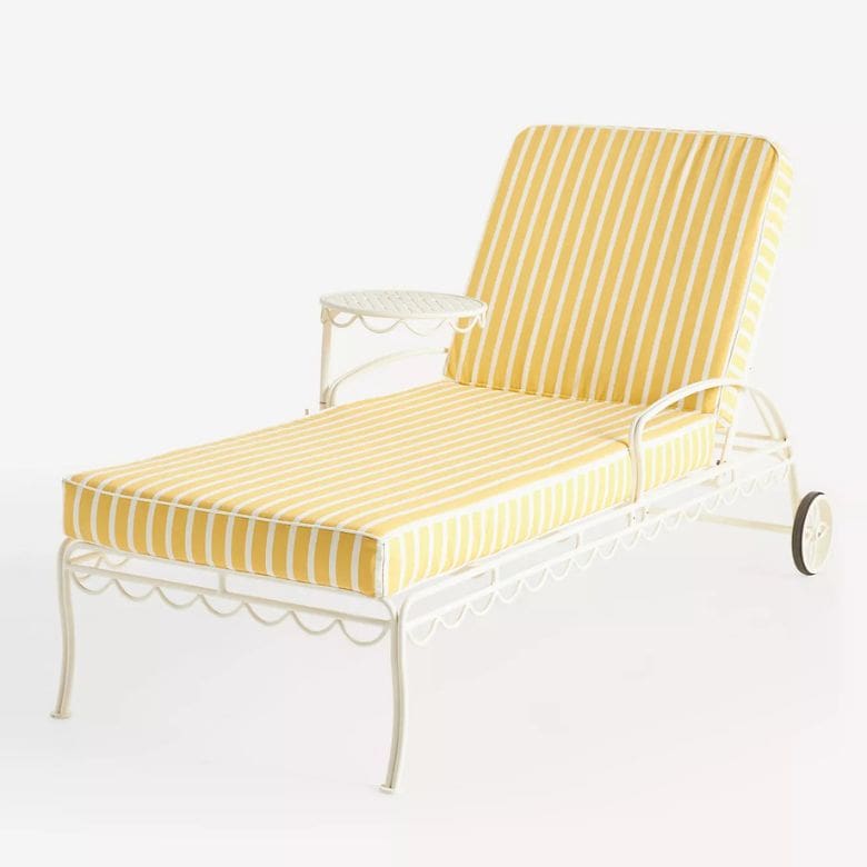 white and yellow striped outdoor lounge chair