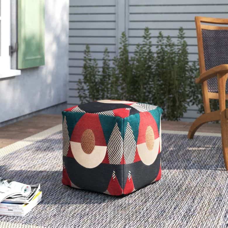 multi-colored geometric outdoor pouf