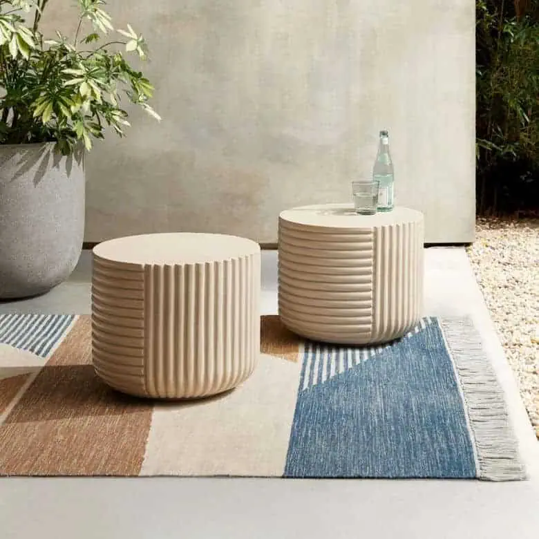 Beige Fluted Outdoor Round Side Table