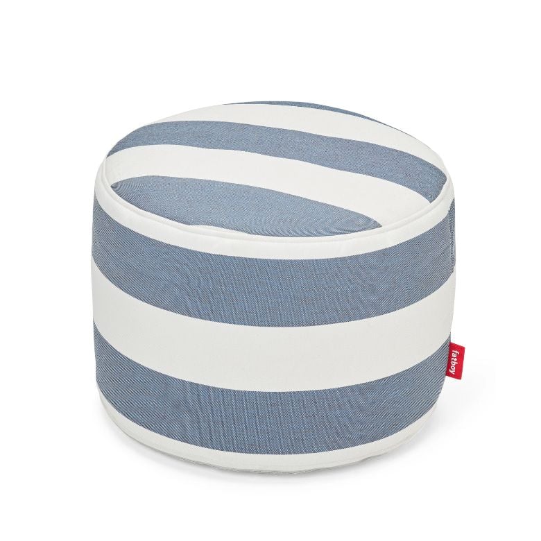 blue and white striped outdoor pouf
