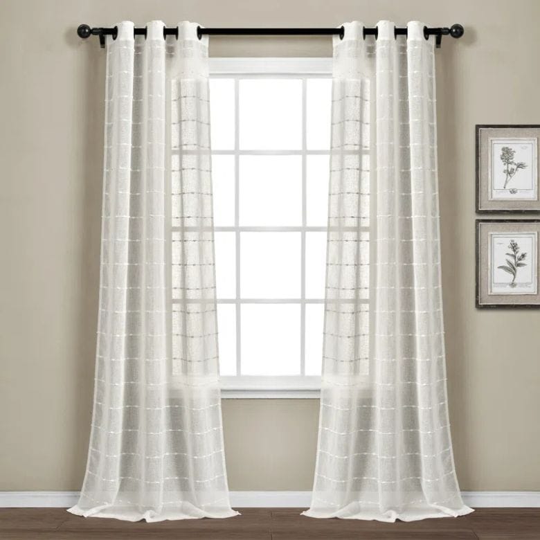 white striped textured sheer curtains