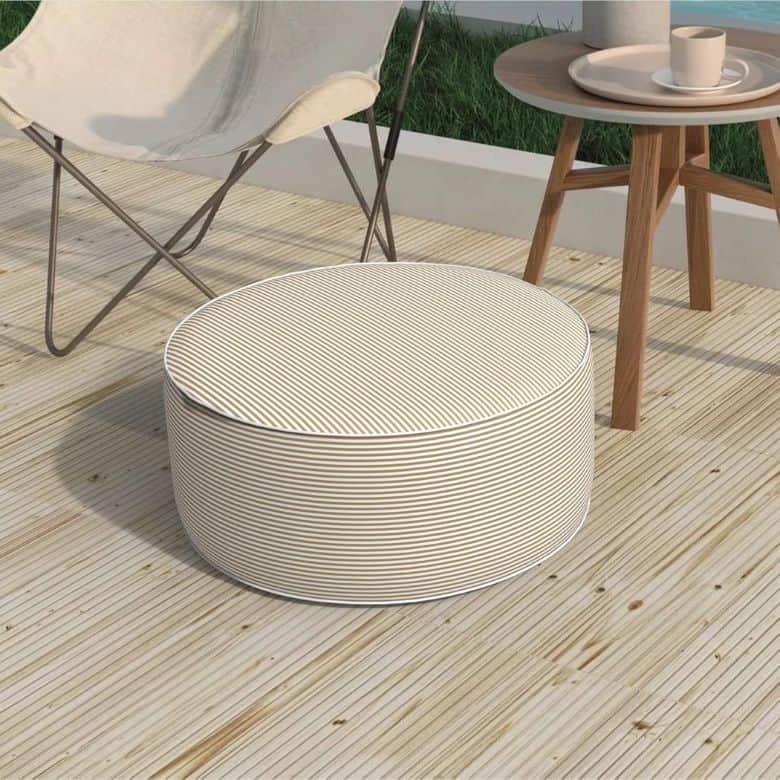 beige and gray pinstriped inflatable outdoor pouf