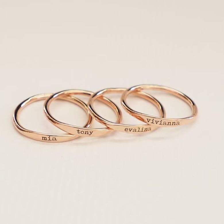 delicate gold name rings