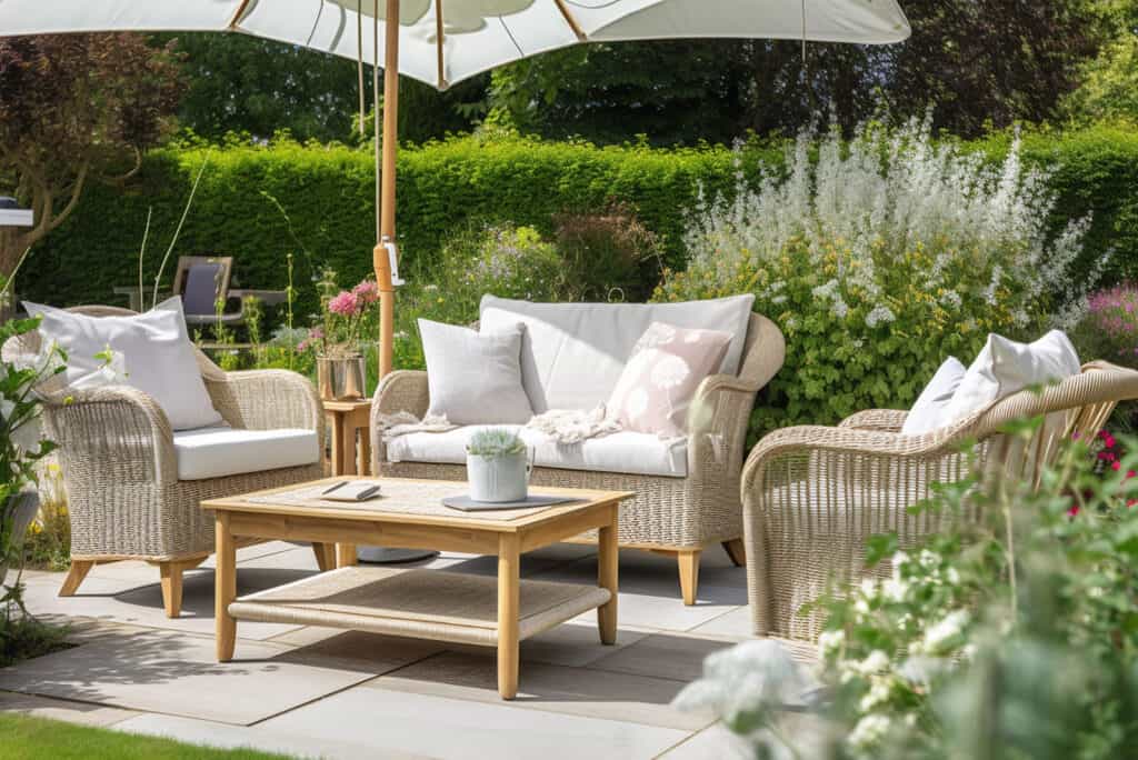 patio design idea with umbrella for shade